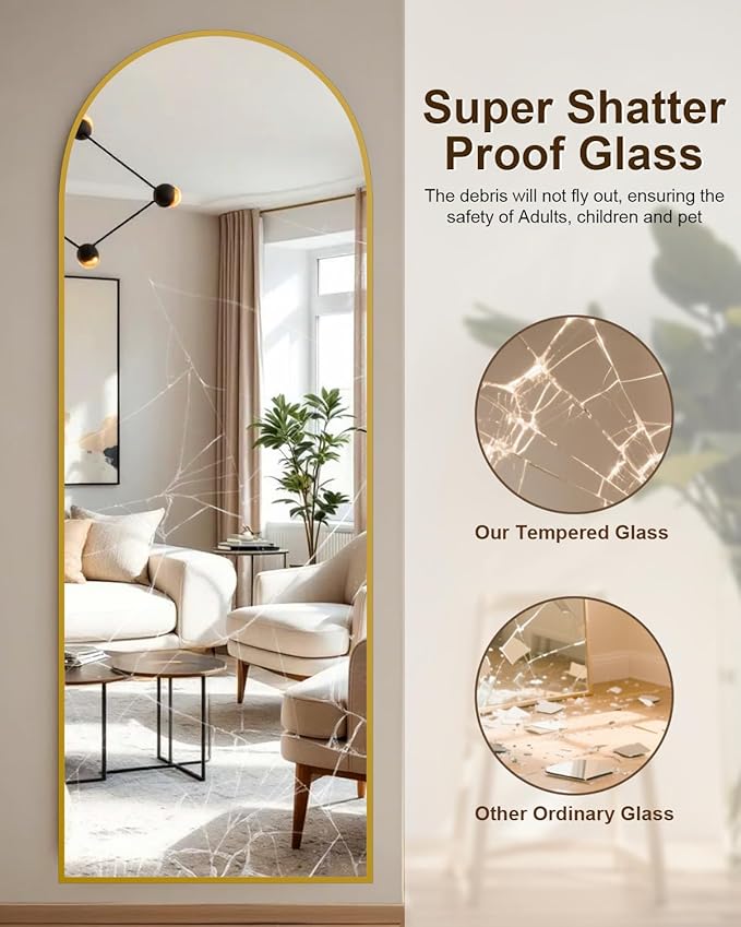 SUNQUEEN 58"x19" Floor Mirror Full Length, Arched Full Length Mirror with Stand, Full Body Mirrors for Bedroom Living Room or Cloakroom Gold