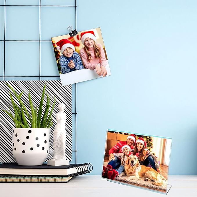 NIUBEE Slanted Back Acrylic Sign Holder 6 x 4 Inches, Clear Plastic Sign Holder Paper Display Table Stand for Office, Store, Restaurant -Horizontal (6 Pack)