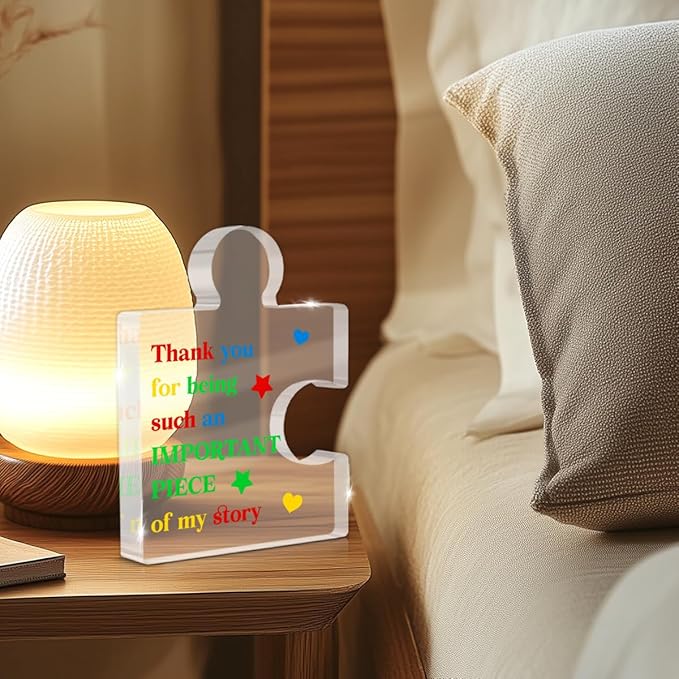 Teacher Appreciation Gifts for Women Men, Thank You Graduation Christmas Gift for Teachers Friends Classmate Novelty Daycare Teacher Gift Acrylic Puzzle Piece Desk Decorative Sign for Home Decor