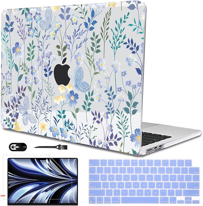 for MacBook Air 13.6 inch Case M4 M3 M2 2025 2024 2023 2022 A2681 A3113 A3240 Cover, Plastic Hard Shell Case for Mac Air 13.6" 2025 with Liquid Retina Display & Touch ID, Meadow Wildflower