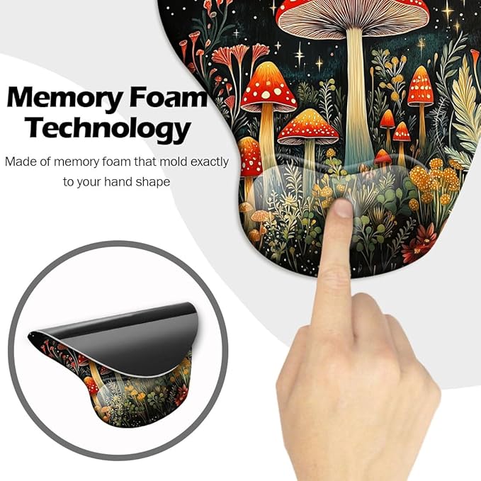 Ergonomic Mouse Pad with Wrist Support,Mouse Pad with Wrist Rest and Coaster Set,Office Supplies Non-Slip Mouse Pads for Desk, Non-Slip Comfortable,Mushroom Star