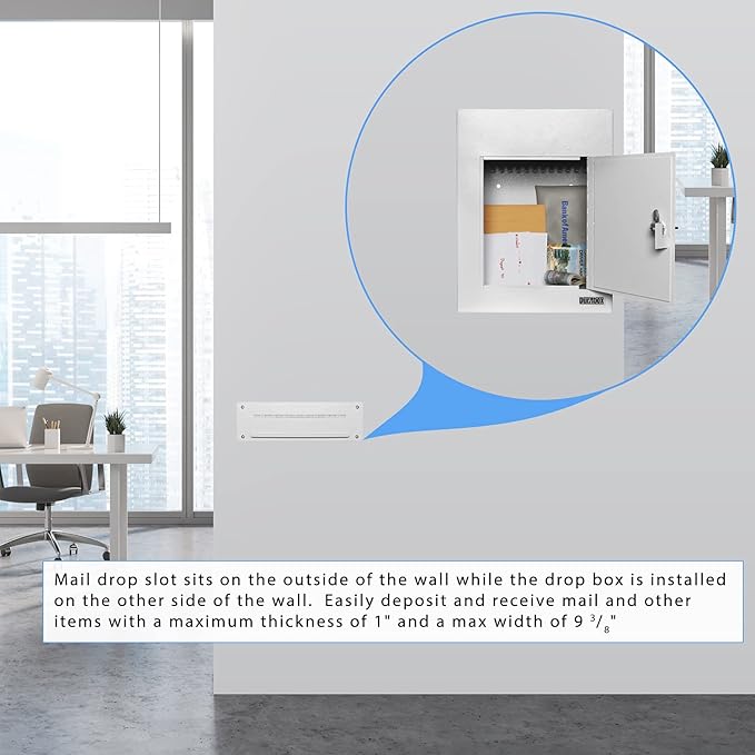 Through-The-Wall Drop Box Deposit Safe 17 x 13 x 7 - Heavy Duty Steel Mailbox with Lock for Receiving Mail, Checks, Letters, Cash and More for Home, Office and Commercial Use (D700) (Gray)