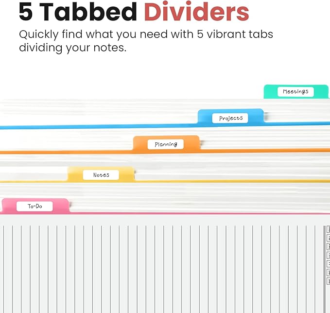 Hardcover Spiral Journal Notebooks for Work With Removable Dividers & Tabs, 8.5"x11" 5 Subject Notebook for Note Taking & Organizer, A4 College Ruled Lined Journal for Women & Writing, Pink, 280 Pages