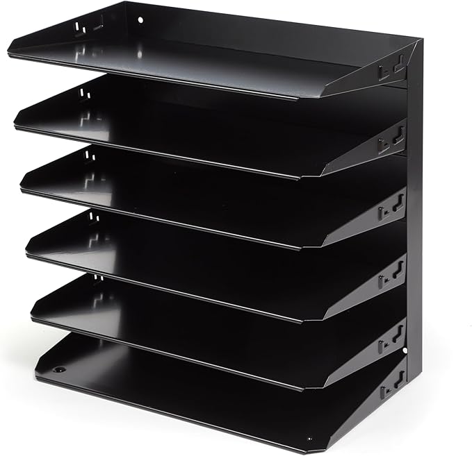 Huron Desktop Horizontal 6-Slot Legal File Binder Organizer Storage Letter Tray, Black Commercial Grade Steel