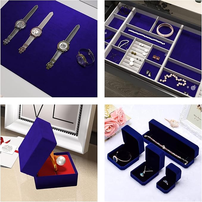 FunStick 15.8"x240" Dark Blue Self Adhesive Velvet Flock Contact Paper Liner for Jewelry Drawer Liner Felt Fabric Roll Blue Soft Velvet Fabric Wallpaper Peel and Stick Shelf Liner for Dresser Cabinets