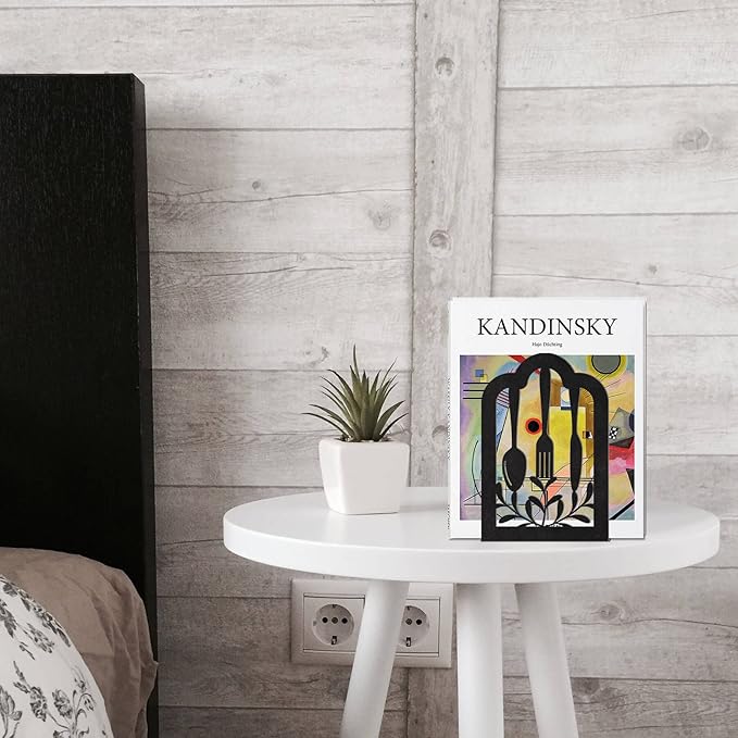 Book Ends,Metal Bookend,Bookend Decorative Heavy Book Ends for Shelves, Home Decorative Bookends for Heavy Books,Non-Skid Black Book Holder for Kitchen Housewarming Cooking Lover Gifts