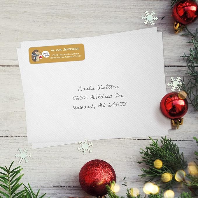 Woodland Holiday Animals Rolled Address Labels / 500 Personalized Return Address Labels/Designer Address Stickers in Elegant Plastic Dispenser