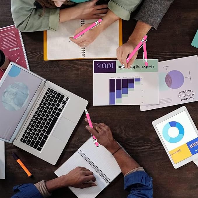 12 PCS 2 in 1 Stylus Ballpoint Pen with Stylus Tip, 1.0 mm Black Ink Metal Pen Stylus Pen for Touch Screens (Silver & Pink)