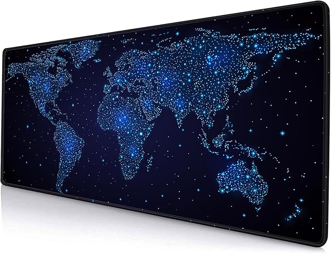 Large Gaming Mouse Pad with Stitched Edges, Desk Pad Extended Keyboard Mat, Non-Slip Rubber Base Mousepads for Laptop, Office, Home, 31.5X11.8 inch Galaxy World Map
