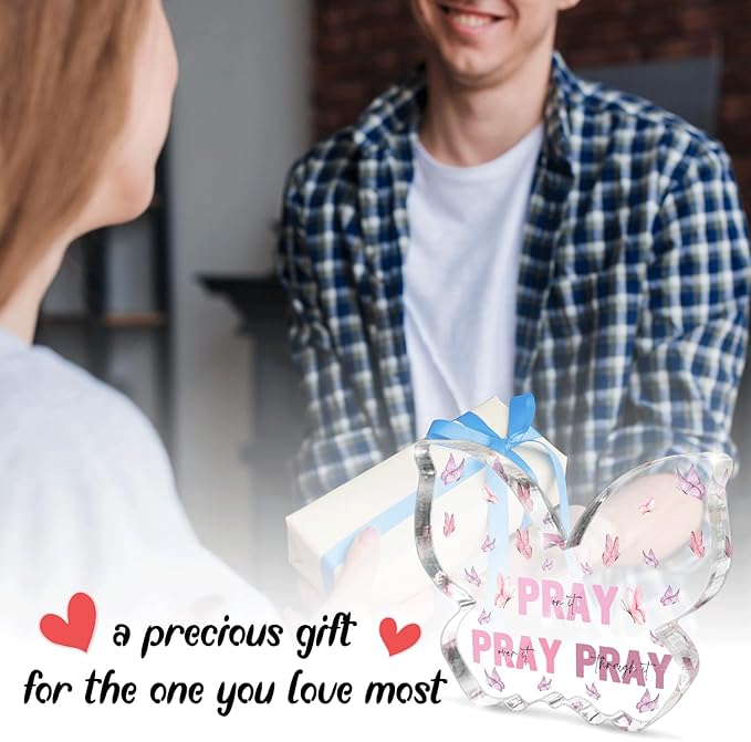 Pink Christian Gifts for Women, Religious Plaques Christian Woman Decor Gifts, Modern Home Office Room Bathroom Bedroom, Pray On It Over It Acrylic Sign for Teacher Boss Friend(Butterfly)