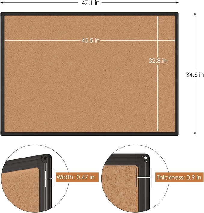 Board2by 2-Pack Cork Board Bulletin Board 48 x 36, Black Aluminium Framed 4x3 Corkboard, Office Board for Wall Cork, Large Wall Mounted Notice Pin Board with 18 Push Pins for School, Home & Office