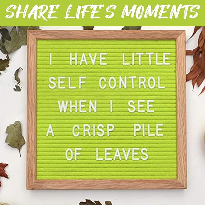 Felt Like Sharing Square Letter Board (Lime Green Felt - 10”x10”) – Changeable Message Board with 3 Sets of Felt Board Letters – Statement Wall Sign for Quotes, Home or Holiday Decor In Oak Frame