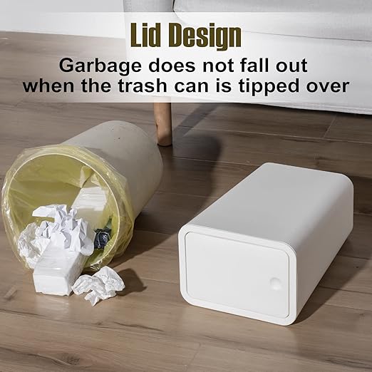 TrashAid 3 Pack Bathroom Trash Can with Lid, 2.6 Gallon / 10 Liter Small Garbage Can with Press Top Lid, Plastic Wastebasket with Pop-up Lids for Toilet, Office, Bedroom, Living Room, White