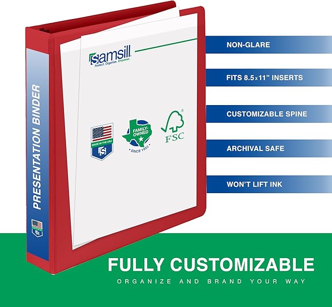 Samsill 2 Inch 3 Ring Binders, Made in USA, Economy Round Ring, Clear View Cover, 425 Sheet Capacity - for School, Home, Office - Red, 4 Pack