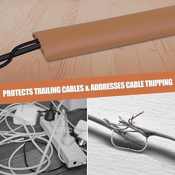 Floor Cord Cover Cavity 0.8"x0.37" Self Adhesive Cord Hider, 10FT Low Profile Cable Management, Extension Strip Protector for Wires, Prevent Cable Trips for Offices, Gyms, Exhibitions（Brown）