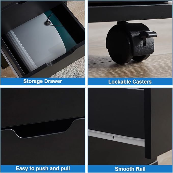 Farini 3-Drawer Vertical Filing Cabinet Rolling Wood Mobile File Cabinets Under Desk for Home Office with Casters (Black, Non-Assembled)