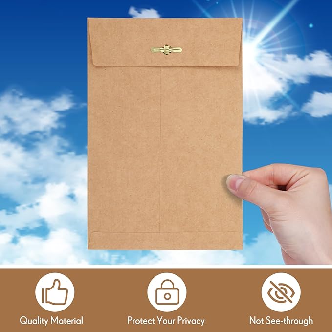 Teling 50 Pcs Manilla Envelopes Clasp Kraft Catalog with Closure for Storing Mailing 28 lb Kraft Envelope Paper for Office Document School Business Home(Brown,5 * 7.5)