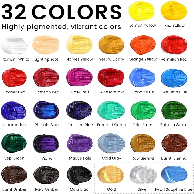 ARTALLY Acrylic Paint Set for Adults & Kids, 62 Pcs Canvas Painting Kits, 32 Colors Acrylic Paint (22ML),Table Easel,Brushes,Canvas, Art Painting Supplies Kit for Students,Artists,Beginners