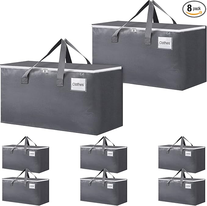 BlissTotes Large Moving Boxes and with Zippers & Handles Moving Supplies with lids, Heavy Duty Totes for Storage Bags for Space Saving, Fold Flat, Moving and Storing 76L, 8 Pack
