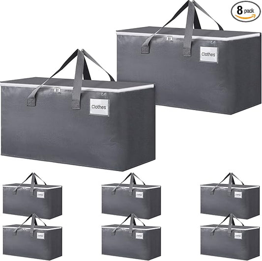 BlissTotes Large Moving Boxes and with Zippers & Handles Moving Supplies with lids, Heavy Duty Totes for Storage Bags for Space Saving, Fold Flat, Moving and Storing 76L, 8 Pack