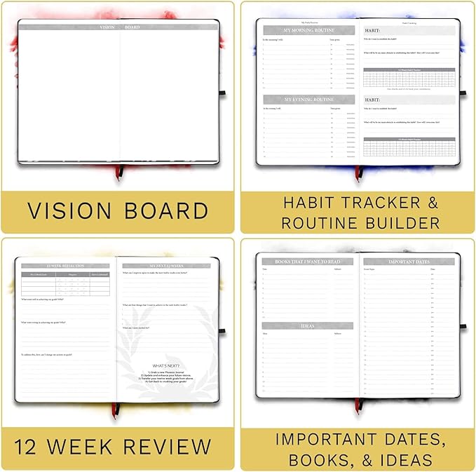 The Phoenix Journal - Best Daily Goal Planner, Organizer, & Calendar for Goal Setting, Gratitude, Happiness, & Productivity - Vision Board & Habit Tracking - 12 Weeks, Undated, Hardcover (Executive)