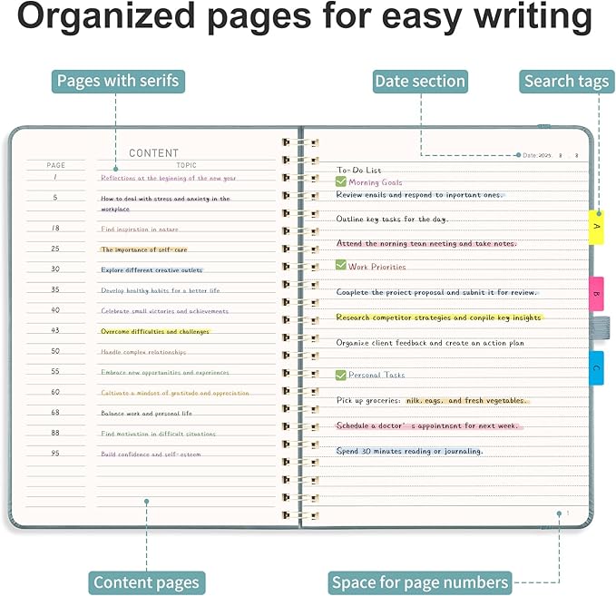 AHGXG Lined Spiral Notebook 8.5" x 11", A4 Large Notebooks for Women Men, Hardcover Leather Notebook College Ruled, 100 GSM Thick Paper, Notebooks for Work School Note Taking Writing, GrayBlue