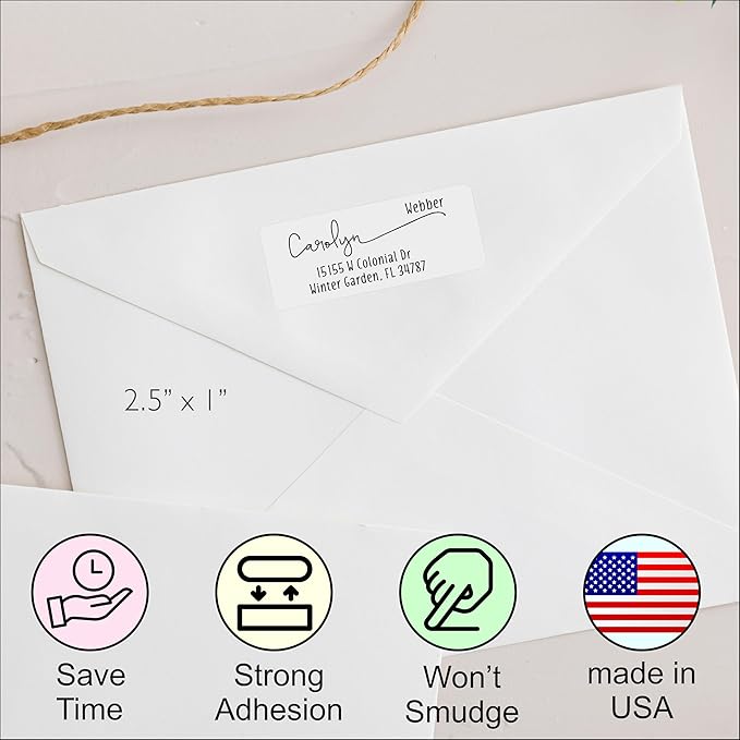White Address Labels - Personalized Return Address Labels, Mailing and Shipping Labels for Envelopes, Packages, Business, and Home Use (no icon)