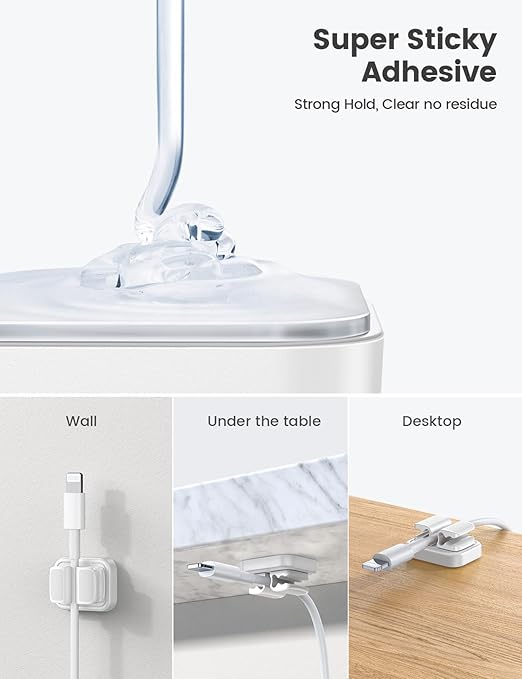 6Pack Cord Organzier Spring Clip Holder - Lamicall 3-in-1 Small Clips for Desk Cable Management, Adhesive Adjustable Cable Clips Holder for Charger Wire, USB Cord, Office, Car, Desk Accessories