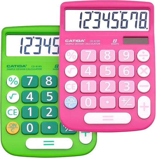 CATIGA Desktop Calculator 8 Digit with Solar Power and Easy to Read LCD Display, Big Buttons, for Home, Office, School, Class and Business, 4 Function Small Basic Calculators for Desk, CD-8185