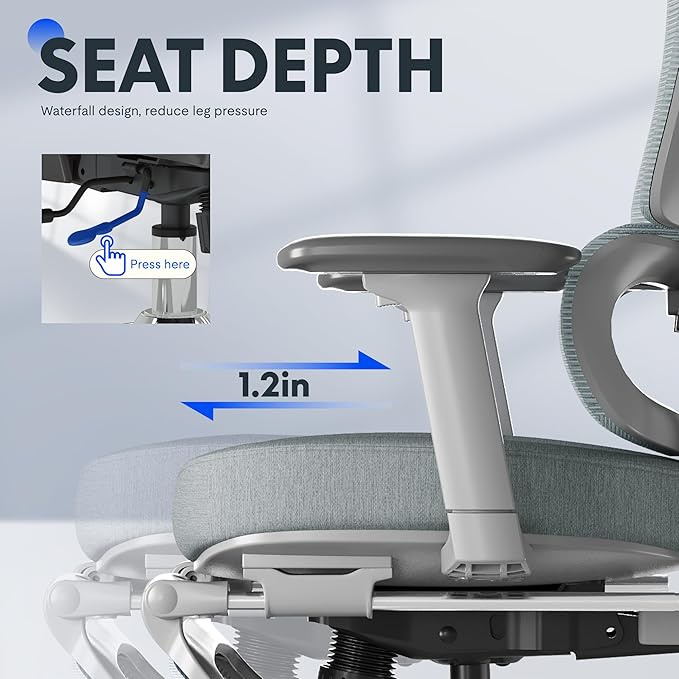 FLEXISPOT ErgoX Premium Ergonomic Office Chair with Footrest- Adjustable 3D Armrests, Dynamic Lumbar Support, Recline & Tilt Function, Mesh Seat, for Home & Office Use,Foam Blue