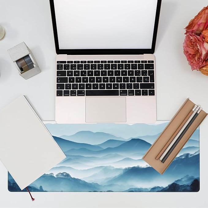 Large Gaming Mouse Pad for Desk,Mountain Desk Mat,Misty Forest Mountains Desk Pad,Extended Big Computer Keyboard Mouse Pad with Non-Slip Base and Stitched Edge,31.5"x11.8"