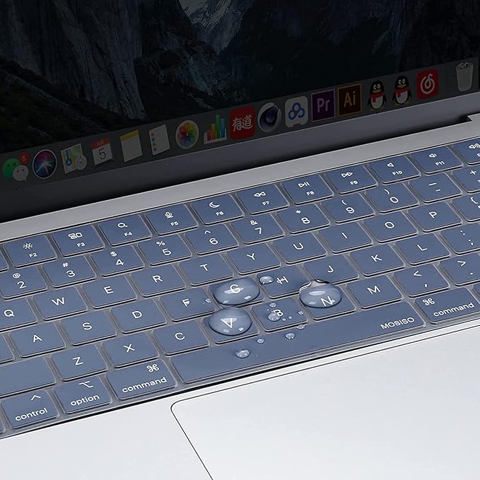 MOSISO Keyboard Cover Skin Compatible with MacBook Air 15 inch M3 A3114 M2 A2941/Air 13.6 A3113 A2681/Pro 14/16 M4 M3 M2 M1, Steel Blue