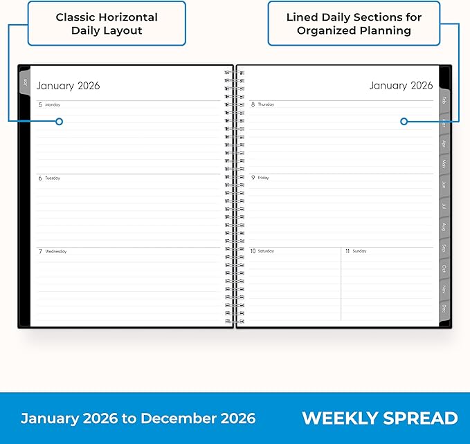 Blue Sky 2026 Weekly and Monthly Planner Calendar, Includes January 2026 - December 2026, 8.5" x 11", Flexible Cover, Wirebound, Laminated Tabs, Storage Pocket, Enterprise