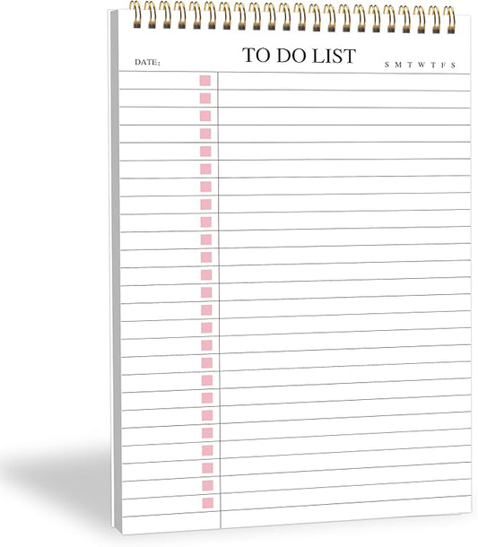 To Do List Notepad,Pink Undated Daily Planner Notebook With To Do List Notepad,Planner Spiral Checklist for School Office A5 Size