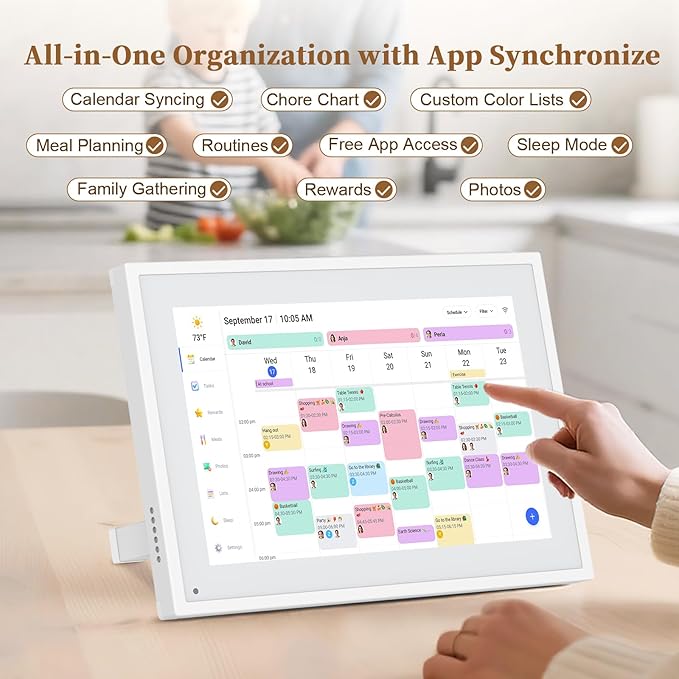 Smart Digital Calendar,10.1"HD Touchscreen Electronic Desk Calendar & Chore Chart, Touchscreen Interactive Display for Family Schedules with Meal Planner & Picture Frame & Lists