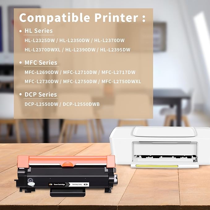 XJI Compatible Toner Cartridges Replacement for Brother TN760 TN-760 TN730 TN-730 High Yield (Black, 2 Pack), for DCP-L2550DW DCPL2550DW HL-L2350DW L2390DW L2395DW MFC-L2710DW MFCL2710DW Printer