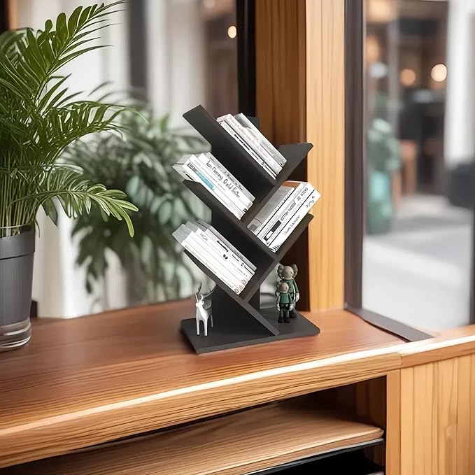 Godferyxin Book Tree Bookshelf, 5-Tier Wood Bookshelf Tree Bookcase for Displaying Books, CDs, Magazines and More at Office, Home or School