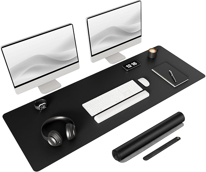 YSAGi Non-Slip Leather Desk Pad Long Size, Waterproof Laptop Computer Desk Keyboard Mat, Table Protector Blotter Mat, Large Mouse Pad for Office/Work/Home/Decor(Black, 47" x 17")