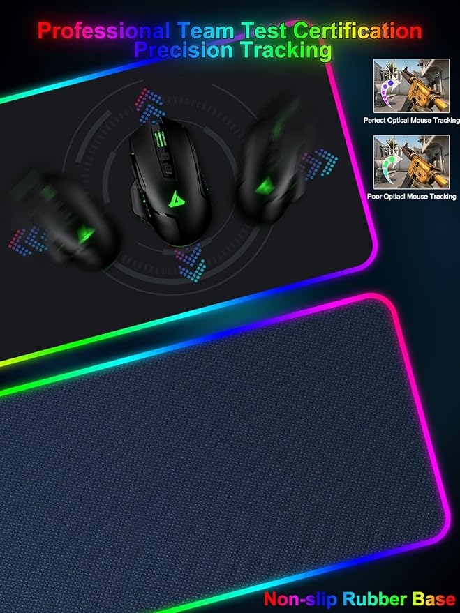 RGB Gaming Mouse Pad with Fast Wireless Charger, LED Extended Desk Mat, Home Office Large Desk Pad with Ultra-Smooth Surface, Non-Slip Base, Waterproof Keyboard Pad (Black)