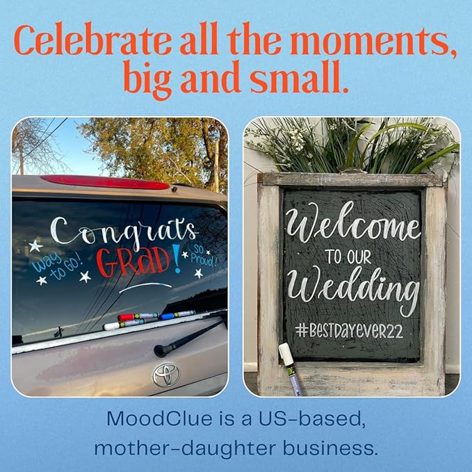 Liquid Chalk Drawing Markers for Car Windows, Auto Windshields, Mirrors, White Boards, Retail + Restaurant Signs. Erasable Chalk Markers – Washable – Bold - Neon 8pck. 10mm tip - 3 writing options.