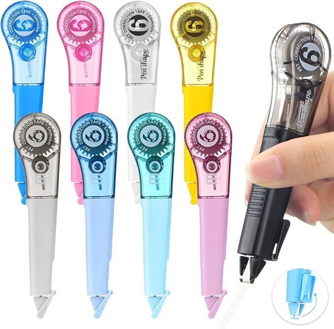 9 Pack Correction Tape Pens 1/5" X 236", 9 Color Correction Tape Comfortable Pen Shape Correction Pen Easy to Use Applicator for Instant Correction Students School Office Supplies