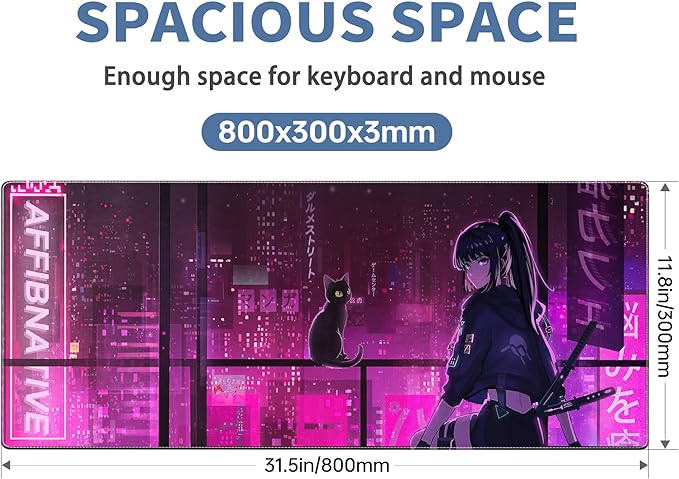 Japanese Samurai Anime Mouse Pad Large Desk Mat Extended Keyboard Mouse Pad Gaming Mousepad with Non-Slip Base and Stitched Edge Anime Mouse Mat Desk Pad 31.5 X 11.8 In Mouse Pads for Desk Home Office