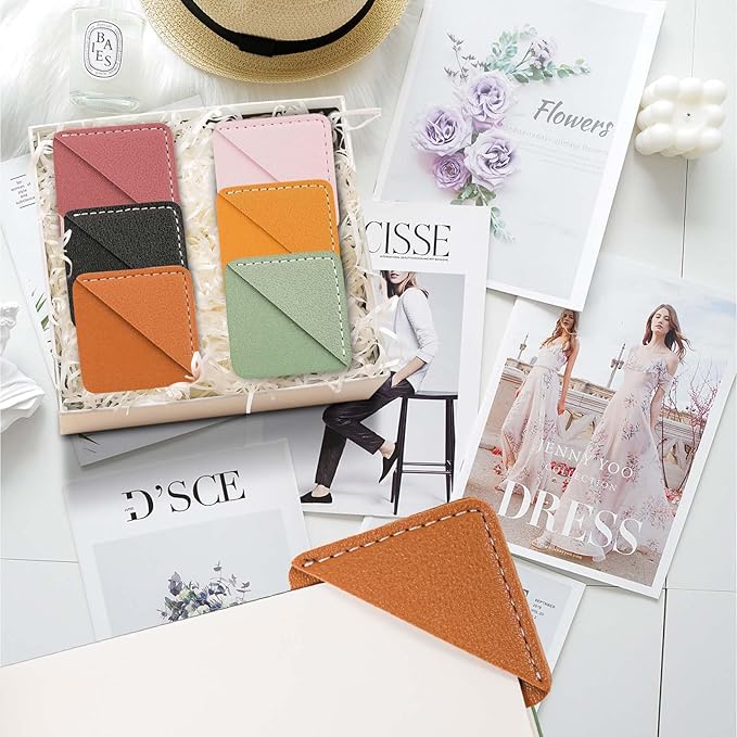 Leather Corner Bookmark, Wayzton 6 Pcs Square Page Book Marks for Women, Kids, Book Accessories for Reading Lover, Cute Handmade Book Reading Gift for Book Lovers
