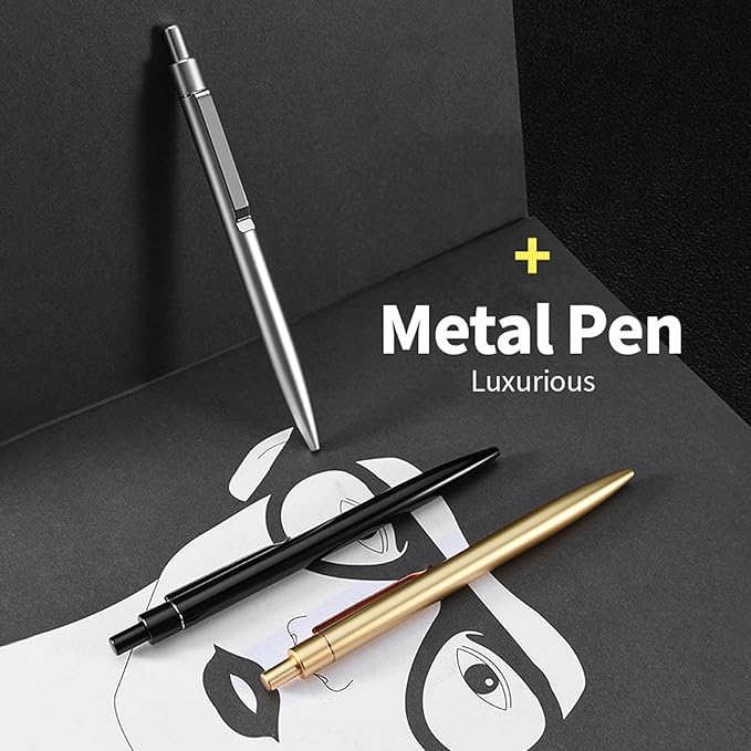 DUNBONG Black Metal Gel Pen, Gel Ink Ballpoint Pen, Black Ink, 0.5mm Retractable Ink Pen (Black)