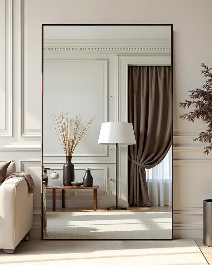 Antok Full Length Mirror, 76"x44" Floor Mirror, Floor Standing Freestanding Full Body Mirror with Stand for Bedroom, Hanging Mounted for Living Room Cloakroom, Black