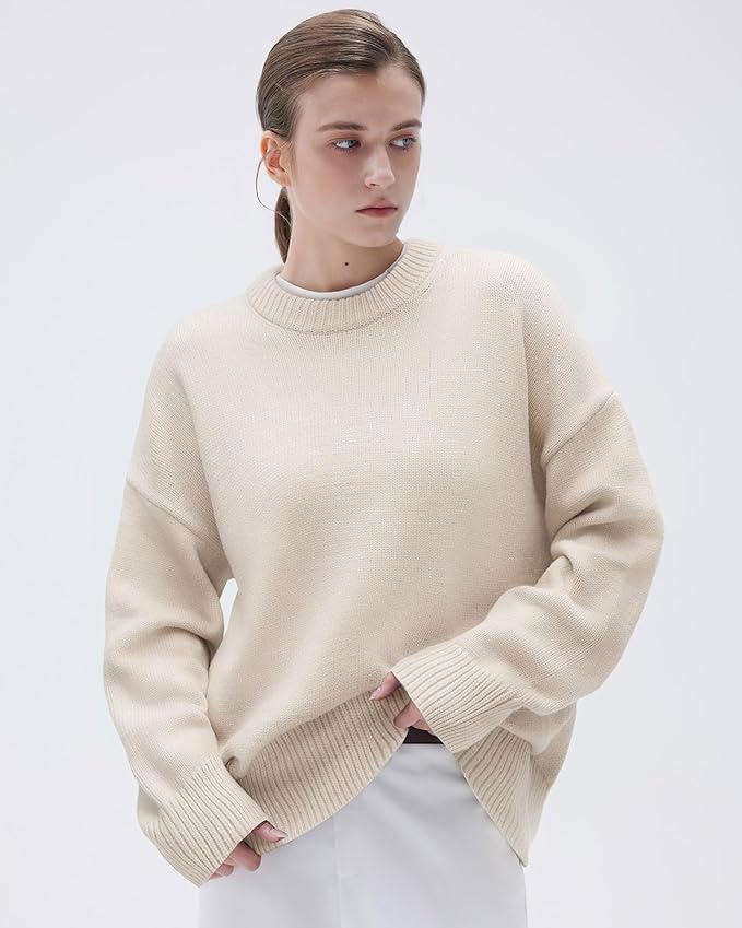 SUUKSESS Women Cashmere Oversized Long Sleeve Pullover Sweater Crew Neck Jumpers