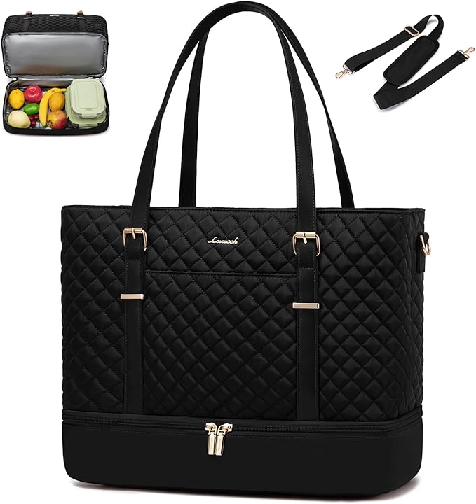 LOVEVOOK Lunch Tote Bag for Women, 15.6 Inch Laptop Work Bag With Lunch Compartment & Large Cup Holder, Lightweight Work Briefcase for Travel, Bussiness, Teacher
