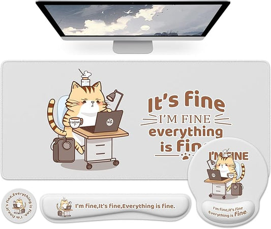 HAOCOO 4-in-1 Desk Cover Mat, Ergonomic Keyboard Wrist Rest, Wrist Support Mousepad with Coaster Set, Extended Desktop Pad Waterproof, Non-Slip Base Desk Accessories Mat for Office Decor