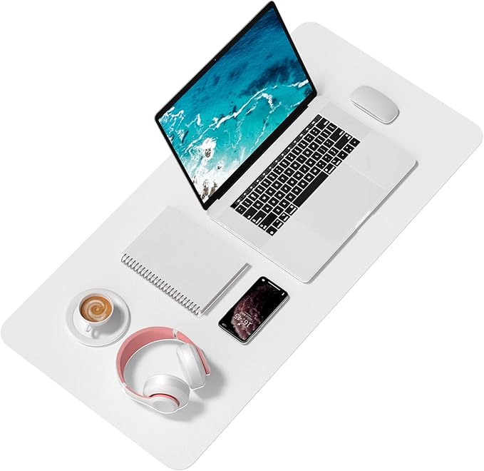 Hsurbtra Desk Pad, 35.5" x 17" PU Leather Desk Mat, XXL Extended Mouse Pad, Waterproof Desktop Blotter Protector, Non-Slip Ultra Thin Large Laptop Keyboard Writing Mat for Office Home, White