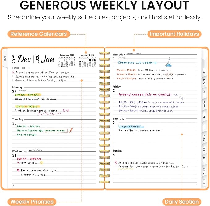2026 Planner, Weekly and Monthly Calender Planner, Jan 2026 to Dec 2026, Hardcover 2026 Calendar Planner Book with Tabs & Inner Pocket, Office Home School Supplies for Women & Men - A4 (8.5" x 11"), Bright Orange